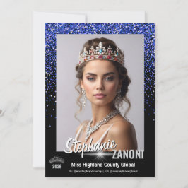 Wettbewerbs-Autogrammkarte Royal Blue Glitter QR-C Einladung