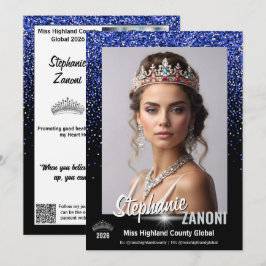 Wettbewerbs-Autogrammkarte Royal Blue Glitter QR-C Einladung