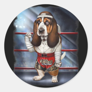Wette Hound Dog als Muay Thai Kickbox-Champion Fo Runder Aufkleber