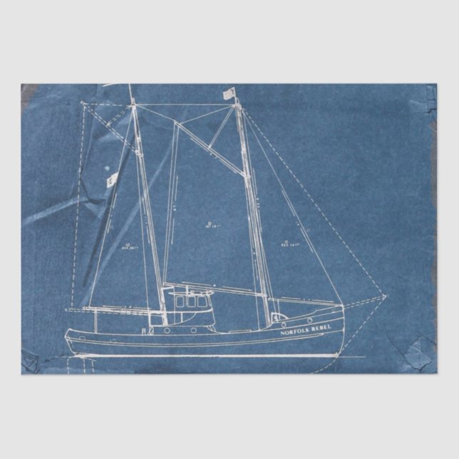 Wetter Blueprint Sailboat Nautic Decoupage Seidenpapier (Vorderseite)