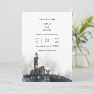 Wetterfertige Seaside Lighthouse Island Beach Wedd Einladung