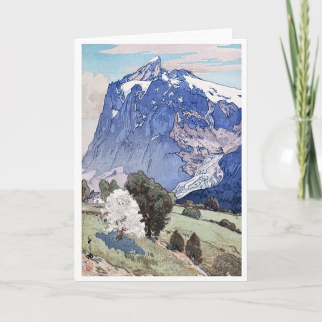 Wetterhorn, Hiroshi Yoshida, Holzschnitt Feiertagskarte (Vorderseite)