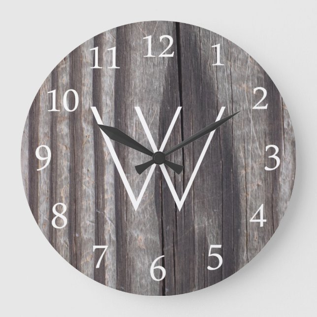 Wetterlandeholz-Monogramm Große Wanduhr (Vorderseite)