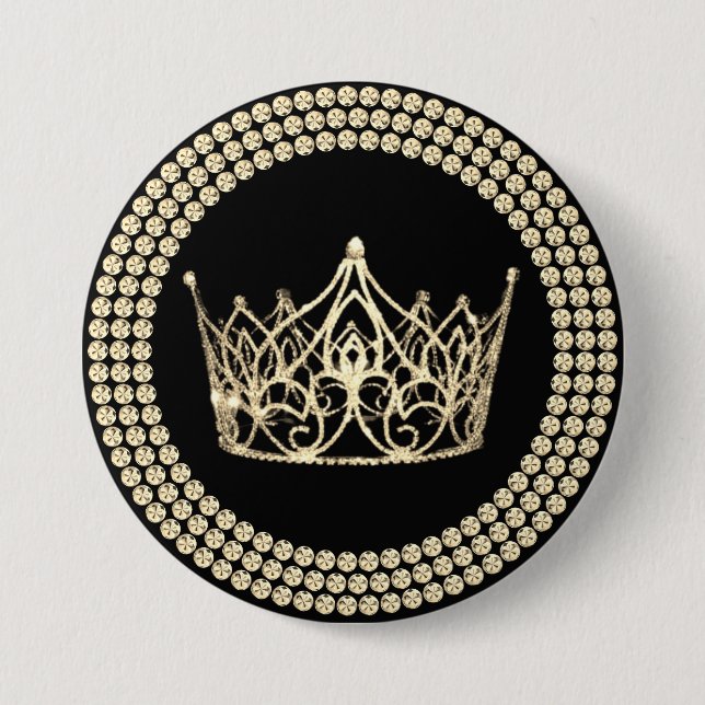 Wettkampfkrone Knopf - Schwarz & Gold Glamour Button (Vorderseite)