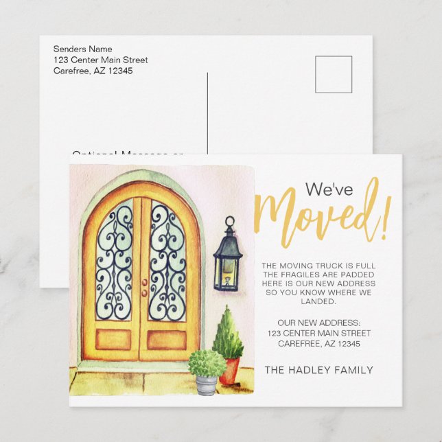 Weve Gelbe Tür verschoben Ankündigungspostkarte (Vorne/Hinten)
