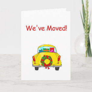 We've Moved Car with wreath Christmas Card Feiertagskarte