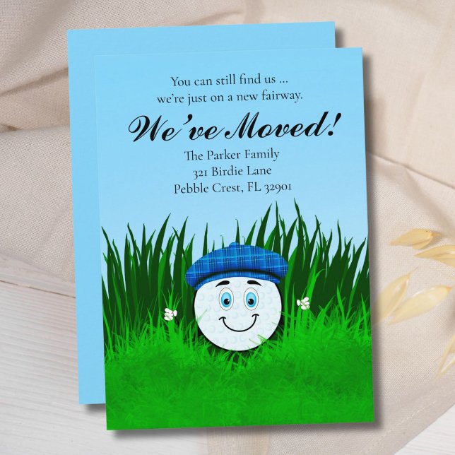 We've Moved Funny Golf Ball in Rough Personalized Ankündigung (Von Creator hochgeladen)