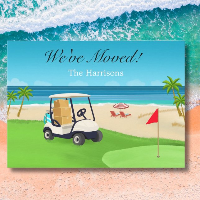 We've Moved Golf Course Beach Moving Announcement Postkarte (Von Creator hochgeladen)