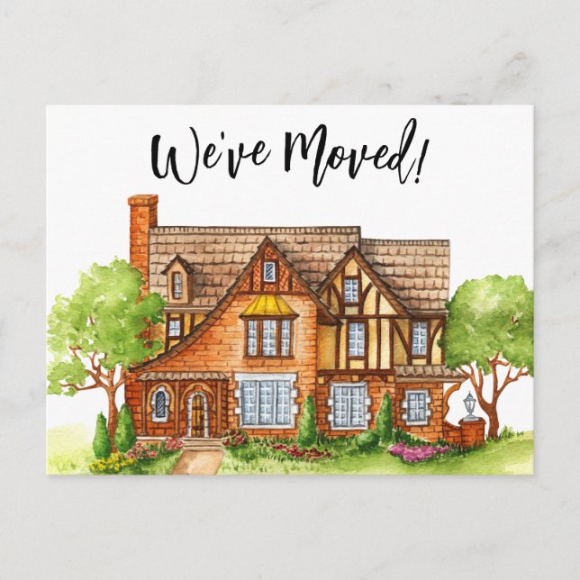 Weve Moved Hütte Bewegende Ankündigung Postkarte (Vorderseite)