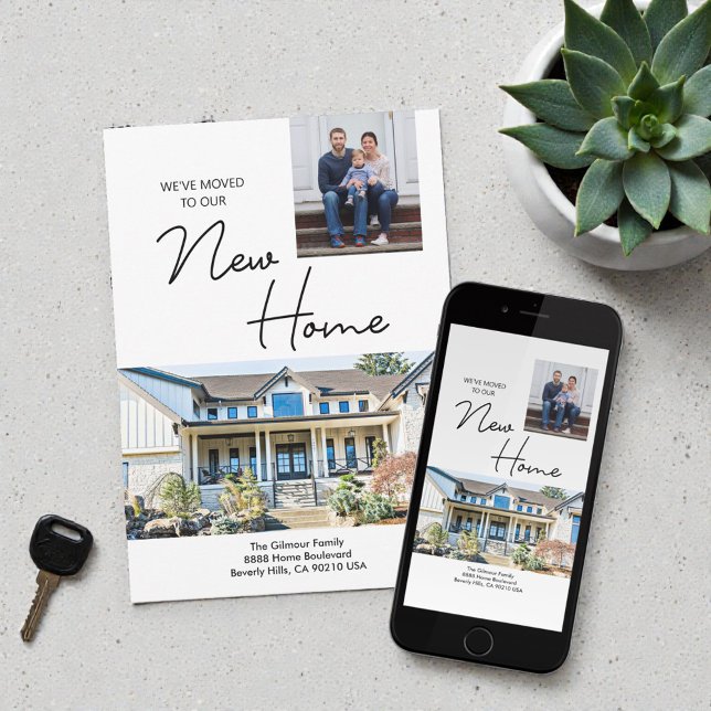 We've moved to our New Home custom photos Ankündigung (Custom photos "We've moved to our New Home" family moving announcement card.)
