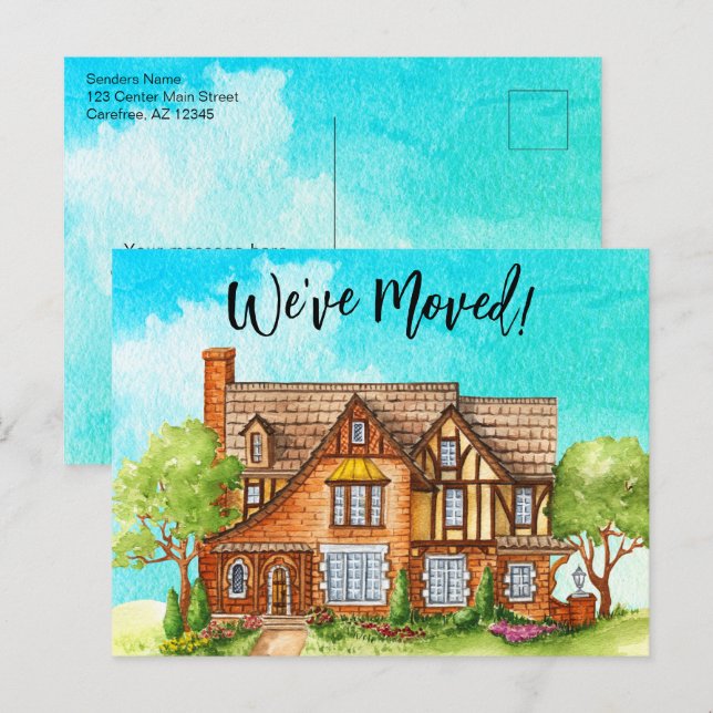 Weve Moved Watercolor Hütte Moving Ankündigung Postkarte (Vorne/Hinten)