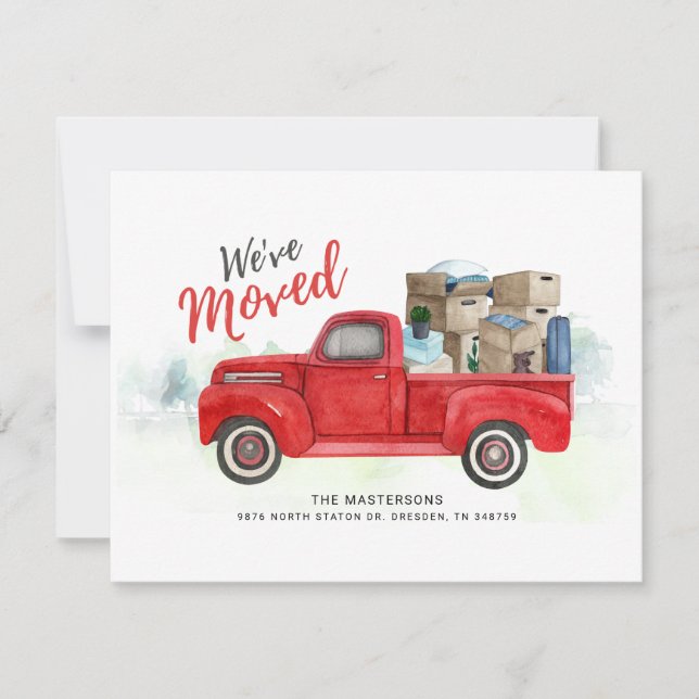 Weve Moved Watercolor Red Truck Neue Adressbewegun (Vorderseite)