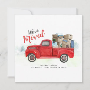 Weve Moved Watercolor Red Truck Neue Adressbewegun Ankündigung