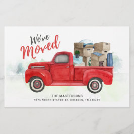 Weve Moved Watercolor Red Truck Neue Adressbewegun Briefpapier