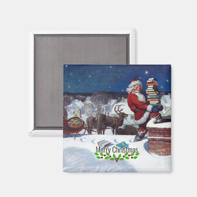 Weyeth - Santa Delivering Books for Christmas Magnet (Vorderseite/Rückseite)