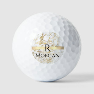 Wh & Gold Marble Gold Bar, DIY Black Name Monogram Golfball