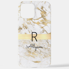 Wh & Gold Marble Gold Bar, DIY Black Name Monogram iPhone 12 Pro Max Hülle