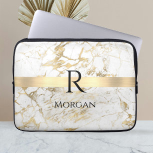 Wh & Gold Marble Gold Bar, DIY Black Name Monogram Laptopschutzhülle