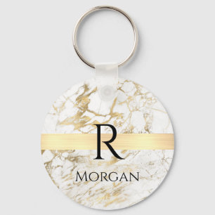 Wh & Gold Marble Gold Bar, DIY Black Name Monogram Schlüsselanhänger