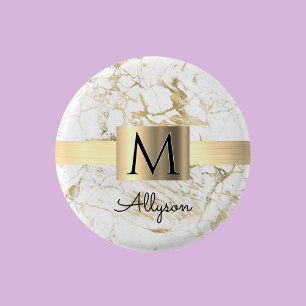 Wh & Gold Marmor Box, DIY Black Name Monogram Button