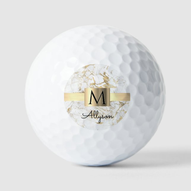 Wh & Gold Marmor Box, DIY Black Name Monogram Golfball (Vorderseite)