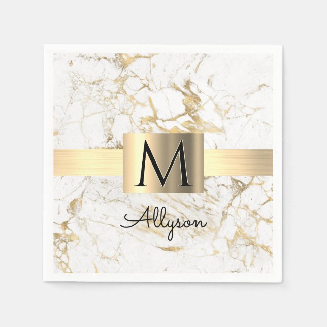 Wh & Gold Marmor Box, DIY Black Name Monogram Serviette (Vorderseite)