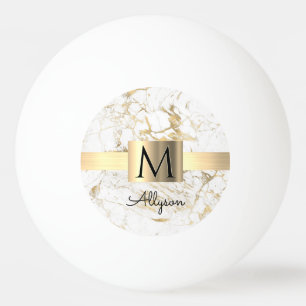 Wh & Gold Marmor Box, DIY Black Name Monogram Tischtennisball