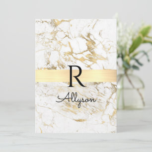 Wh/Gold-Marmor, DIY Blk Name Monogram-Meldung Einladung