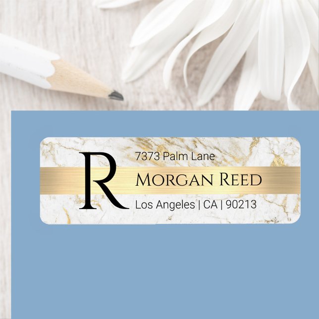 Wh/Gold-Marmor, Goldblindname Monogram-Adresse (Von Creator hochgeladen)