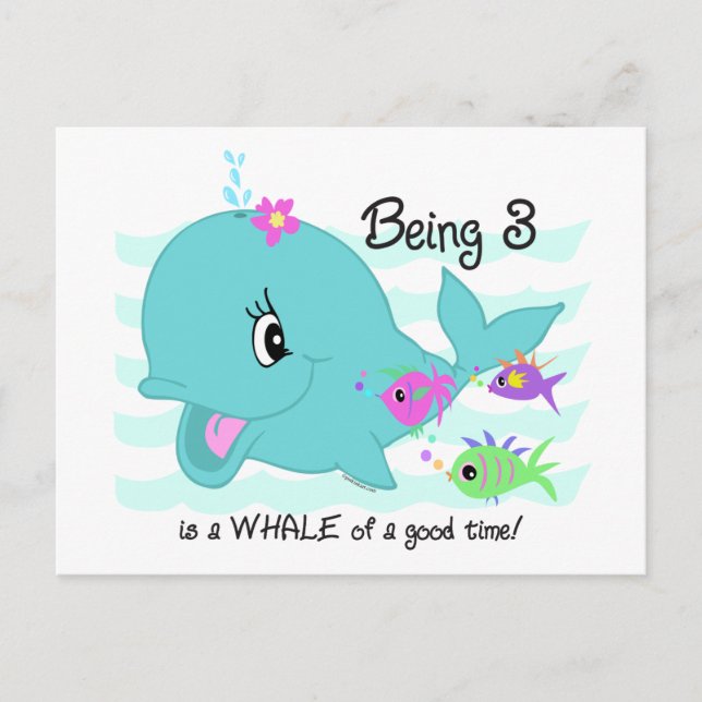 Whale 3. Geburtstag Postkarte (Vorderseite)