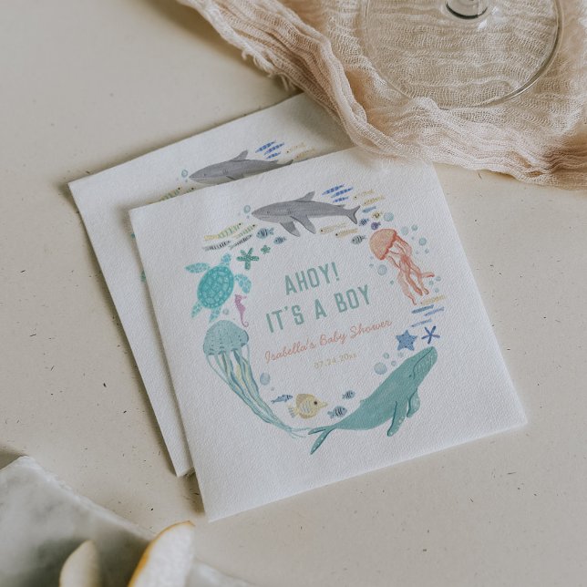 Whale Ahoy Es ist eine Baby-Dusche Serviette (Von Creator hochgeladen)