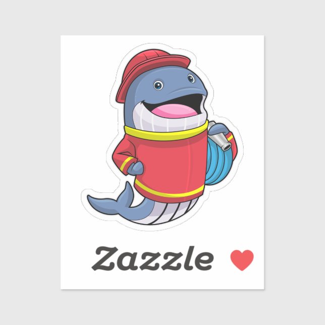 Whale als Feuerwehrmann mit Schlauch Aufkleber (Blatt)