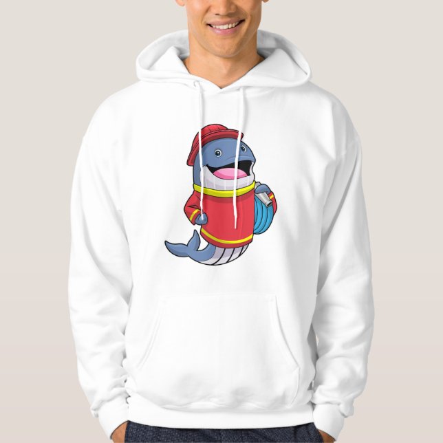 Whale als Feuerwehrmann mit Schlauch Hoodie (Vorderseite)