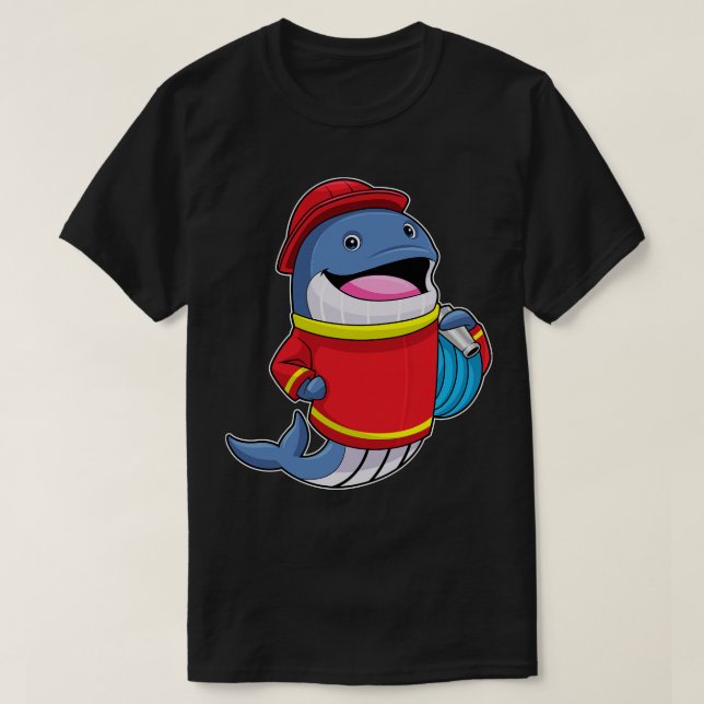 Whale als Feuerwehrmann mit Schlauch T-Shirt (Design vorne)