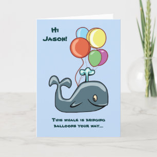Whale and Balloons Kid's Birthday Card Karte