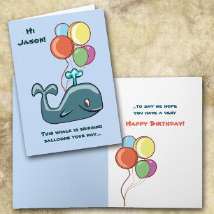 Whale and Balloons Kid's Birthday Card Karte