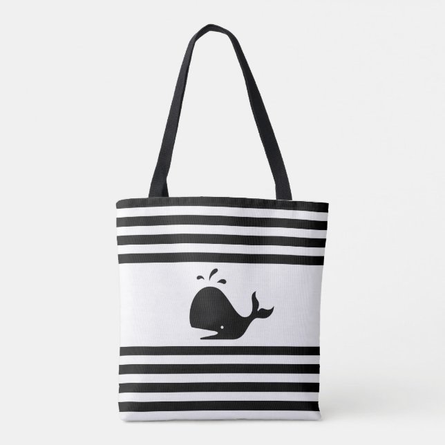 Whale auf der schwarz-weiß gestreiften Tote-Tasche (Rückseite)