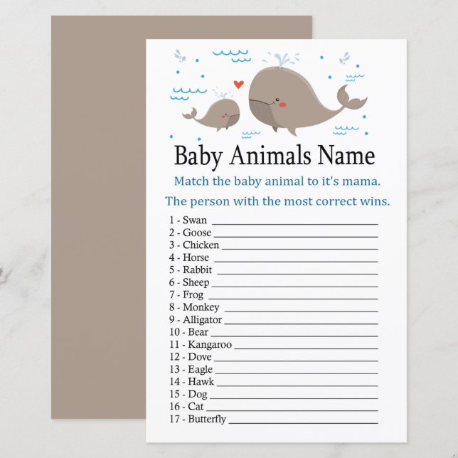 Whale Baby Animals Name Game (Vorne/Hinten)