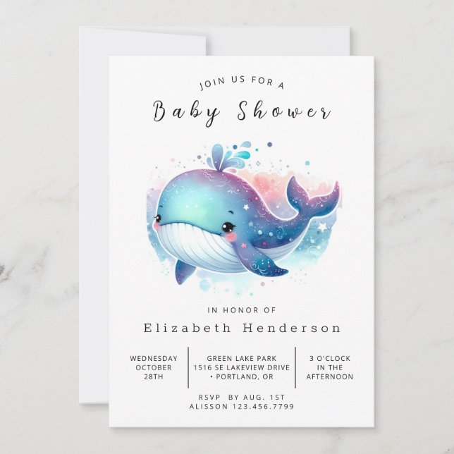 Whale-Baby-Dusche im Internet Einladung (Vorderseite)