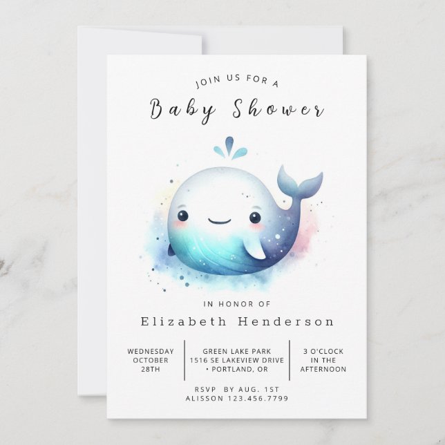 Whale-Baby-Dusche im Internet Einladung (Vorderseite)