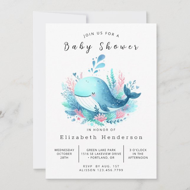 Whale-Baby-Dusche im Internet Einladung (Vorderseite)