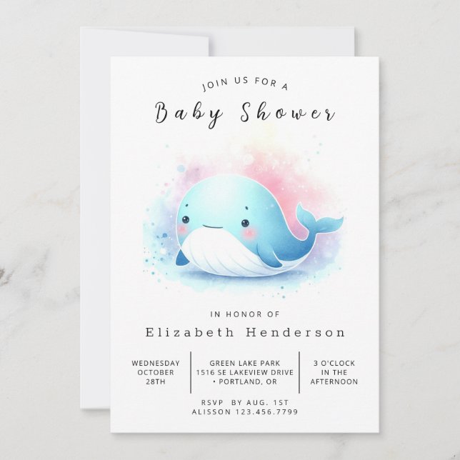 Whale-Baby-Dusche im Internet Einladung (Vorderseite)