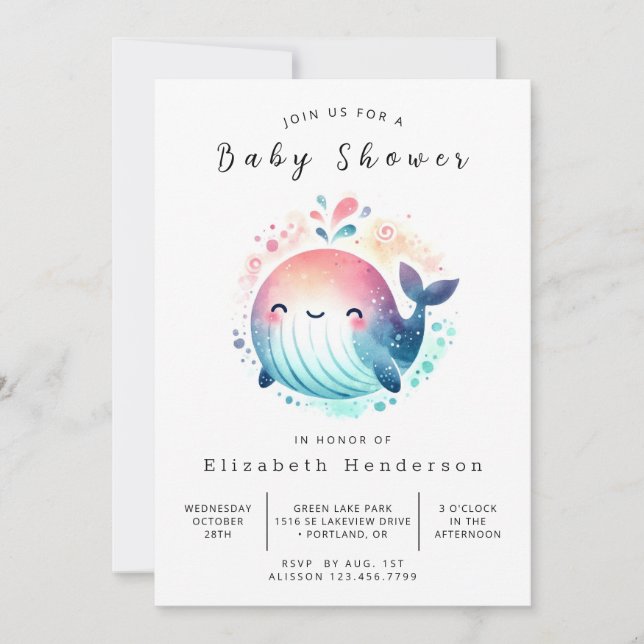 Whale-Baby-Dusche mit Wasser Einladung (Vorderseite)