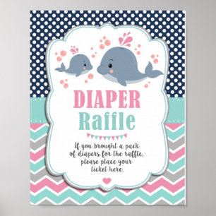 Whale Baby Dusche Nautical Diaper Raffle-Zeichen Poster