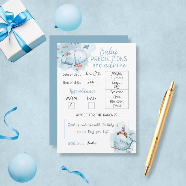 Whale Baby Shower Baby Vorhersagen und Hinweiskarte (Whale Baby Shower Baby Predictions And Advice Card
)