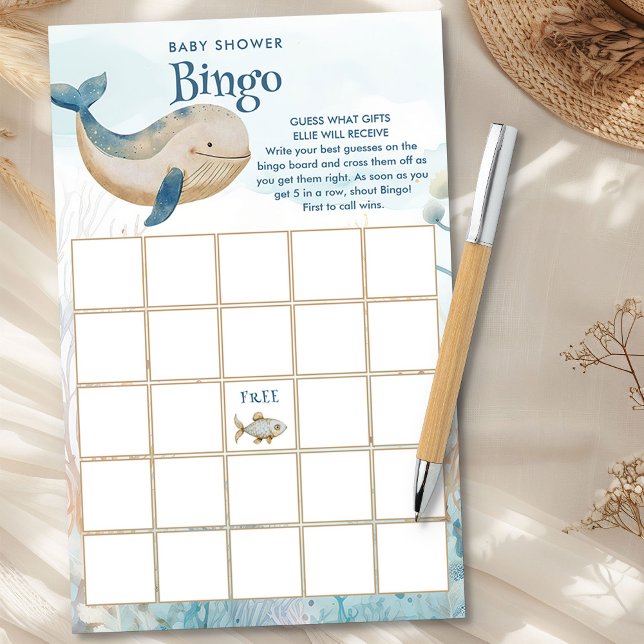 Whale Baby Shower Bingo Game (Baby Bingo Game from the Whale Baby Shower Collection by Darling & May)