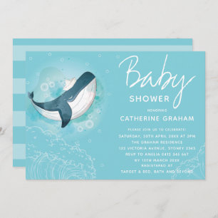 Whale Baby Shower Blue Einladung