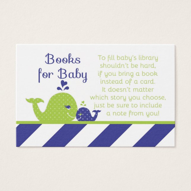 Whale Baby Shower Book Request Cards, Navy Green (Vorderseite)
