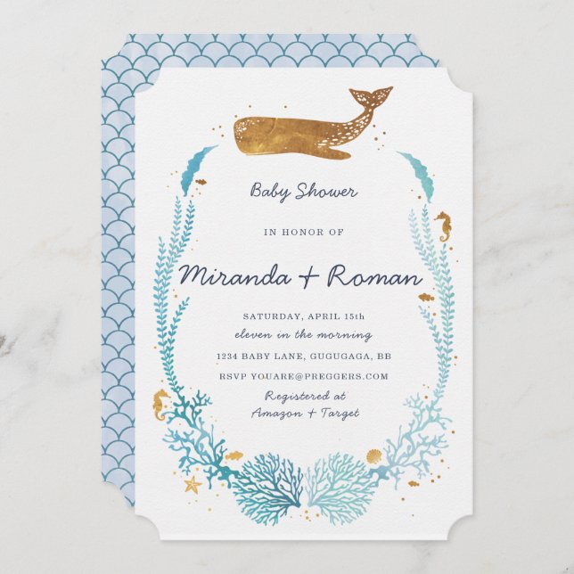 Whale Baby Shower Einladung (Vorne/Hinten)