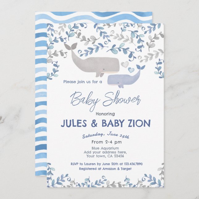 Whale Baby Shower Einladung (Vorne/Hinten)